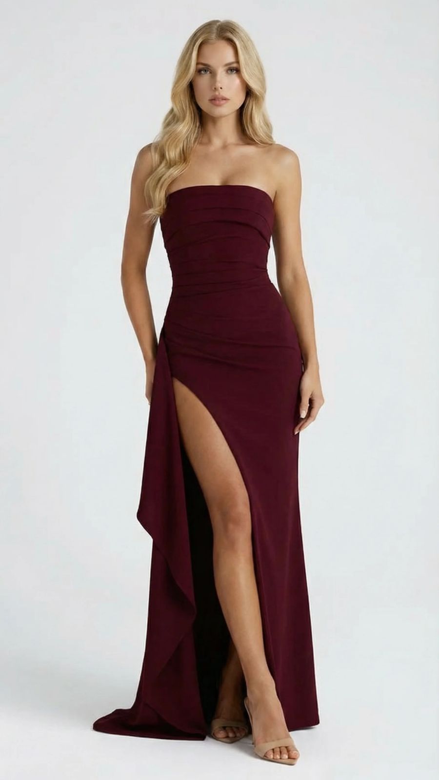 Diana Ruched Maxi Dress Burgundy