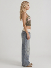 Eden Fold Over Waist Baggy Wide Leg Denim Jeans Light Blue view 4