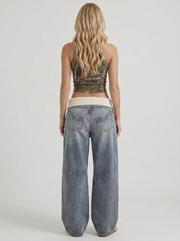 Eden Fold Over Waist Baggy Wide Leg Denim Jeans Light Blue view 5