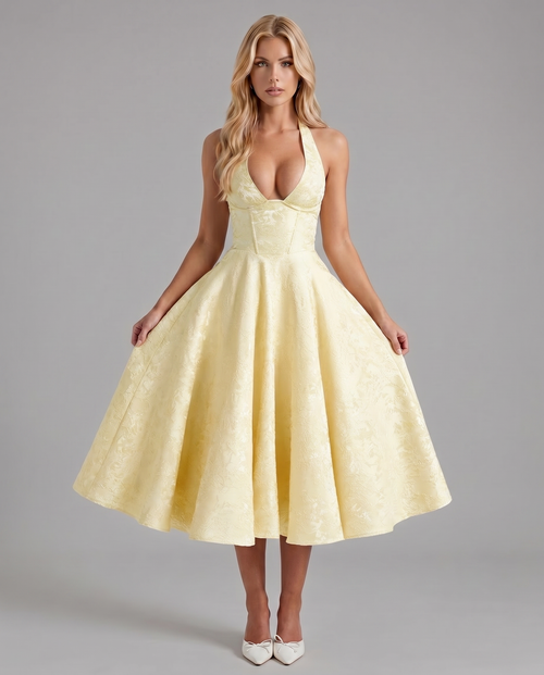 Effie Midi Dress Lemon