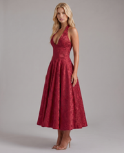 Effie Halter Neck Pleated Midi Dress Red view 3