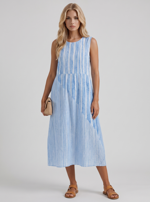 Elara Printed Midi Dress Blue Stripe