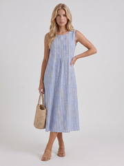 Elara Printed Midi Dress Light Blue Stripe view 3