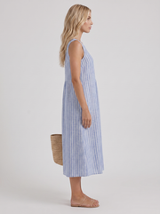 Elara Printed Midi Dress Light Blue Stripe view 4