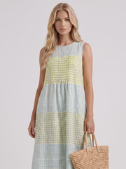 Elara Printed Midi Dress Yellow Gingham view 2