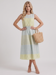 Elara Printed Midi Dress Yellow Gingham view 3