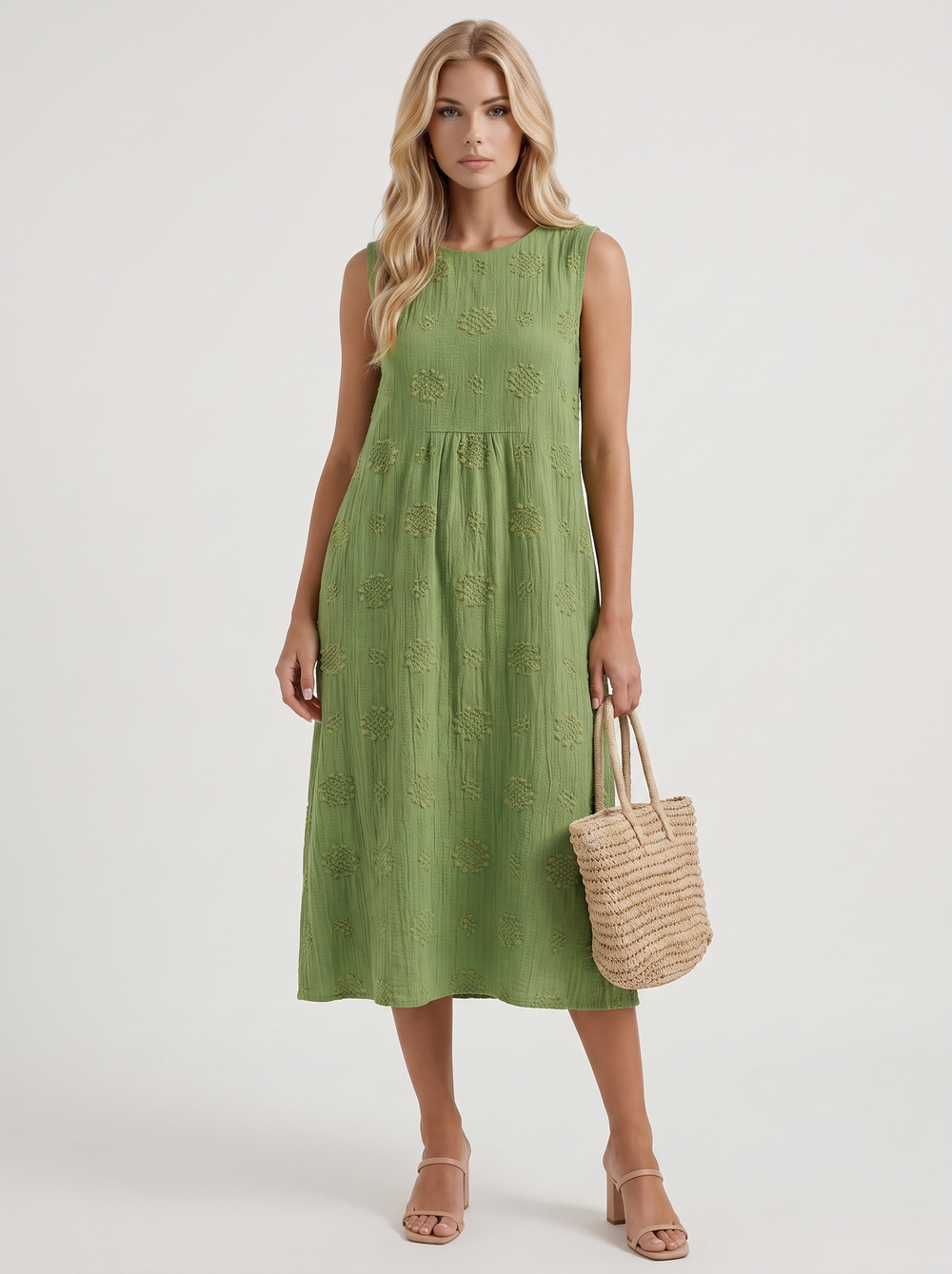Elin Embroidered Midi Dress Green