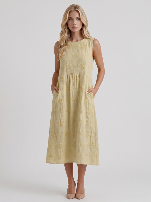Elin Embroidered Midi Dress Light Yellow