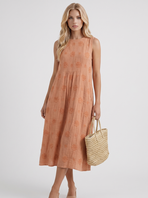 Elin Embroidered Midi Dress Orange