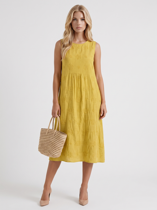 Elin Embroidered Midi Dress Yellow