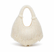Ellie Pearl Beaded Fringe Shoulder Party Bag White view 4