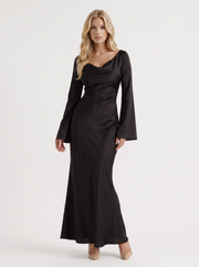 Elodie Satin Maxi Dress Black view 1