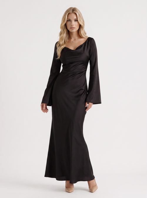 Elodie Satin Maxi Dress Black