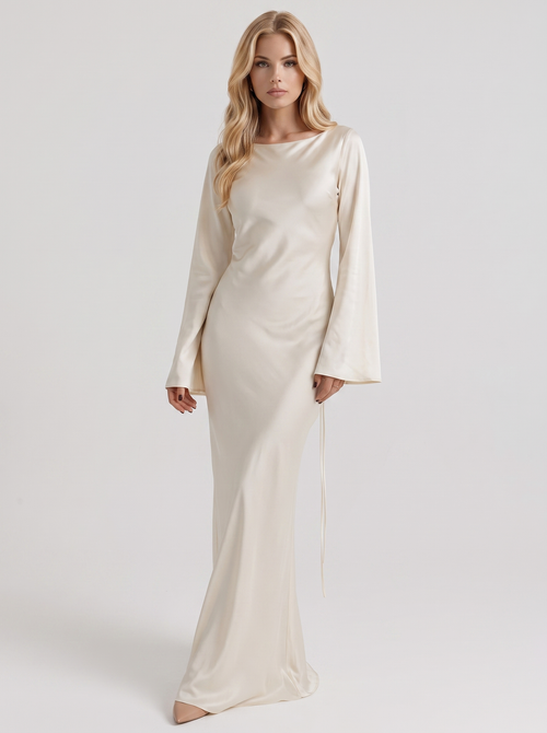 Elodie Satin Maxi Dress Ivory