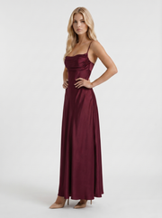 Eloise Cowl Neck Satin Maxi Dress Cherry Lacquer view 3
