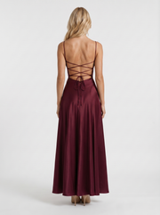 Eloise Cowl Neck Satin Maxi Dress Cherry Lacquer view 5