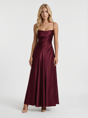 Eloise Cowl Neck Satin Maxi Dress Cherry Lacquer view 1