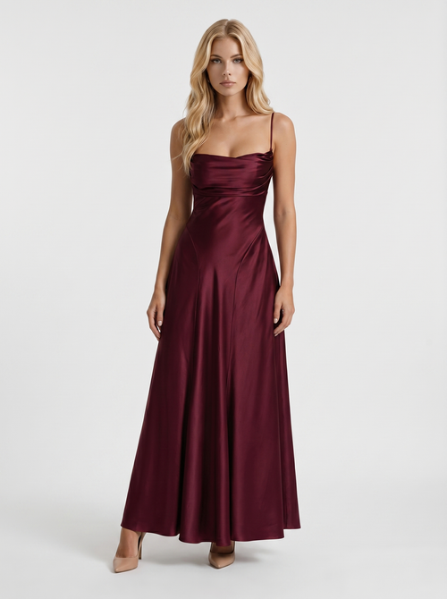 Eloise Cowl Neck Satin Maxi Dress Cherry Lacquer