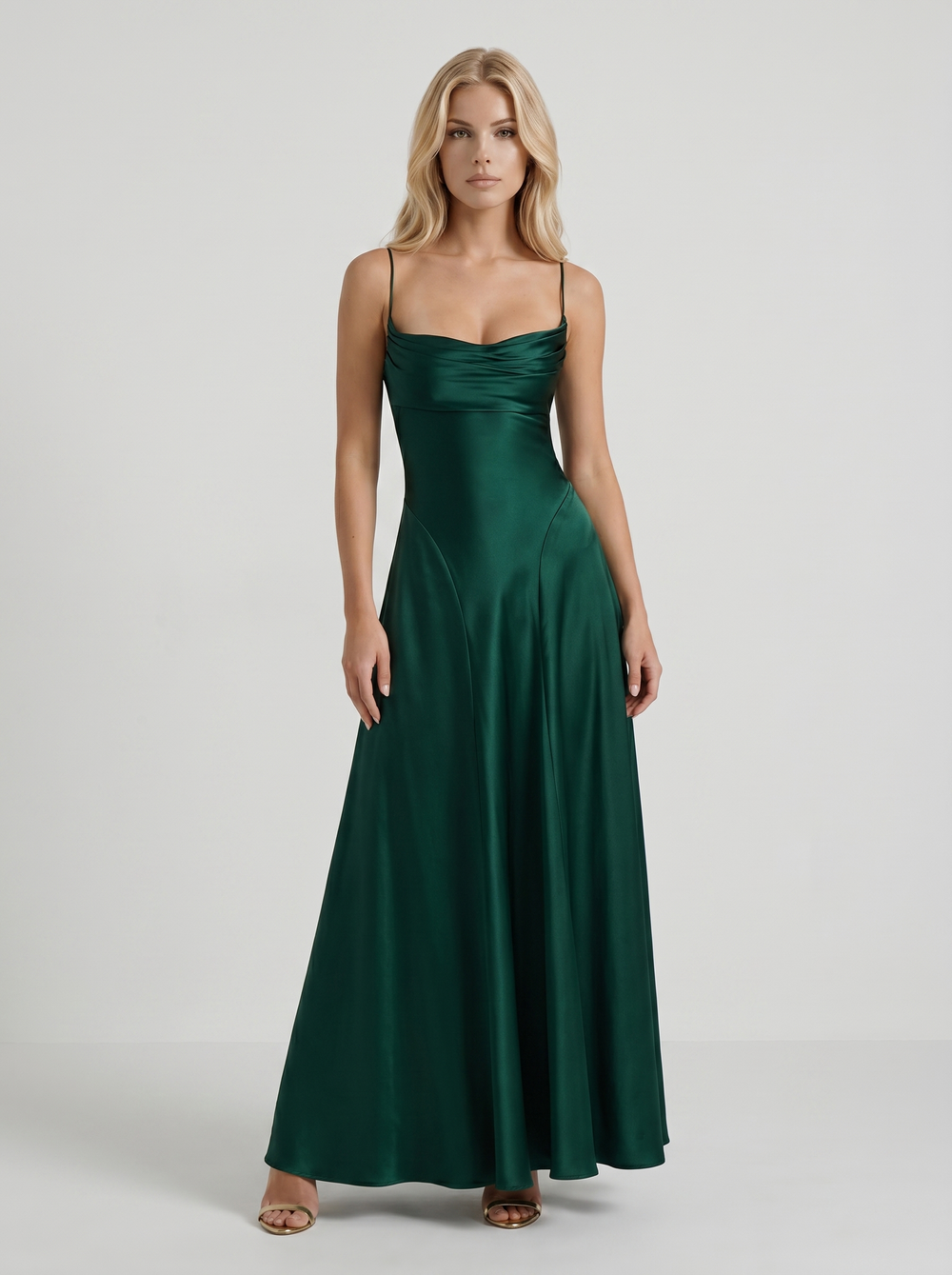 Eloise Cowl Neck Satin Maxi Dress Emerald