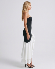 Eloise Ruffle Maxi Dress Black and White view 4