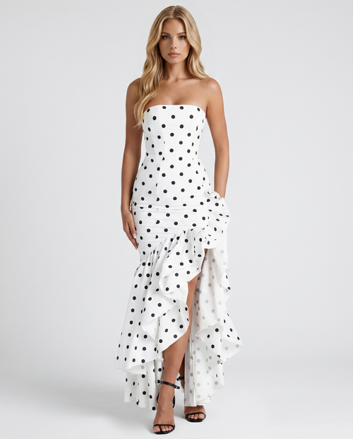 Eloise Ruffle Maxi Dress Black Polka Dot