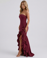 Eloise Ruffle Maxi Dress Burgundy view 3