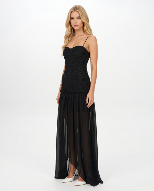 Esmaralda Ruched Strapless Maxi Dress Black