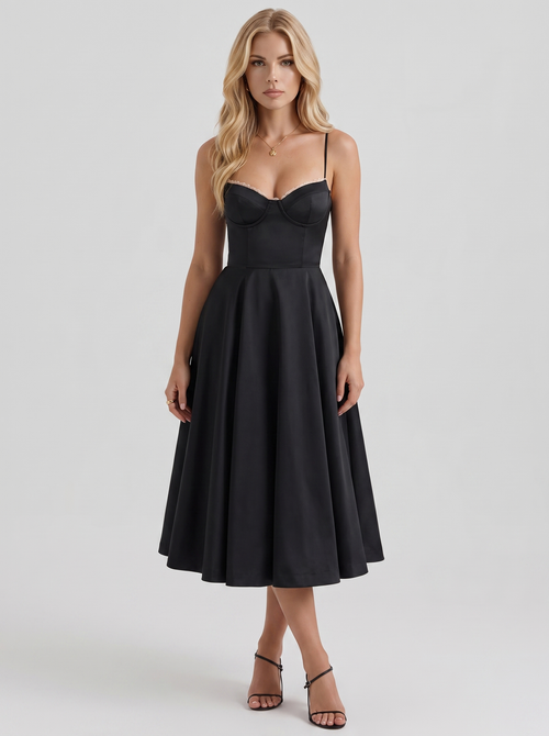 Estelle Sweetheart Corset Midi Dress Black