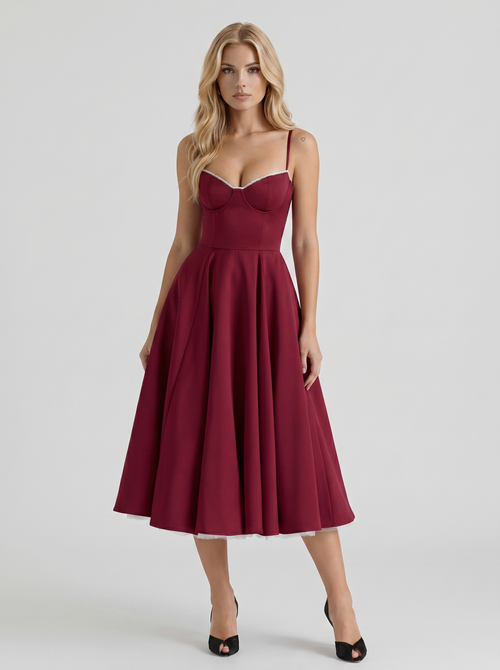 Estelle Sweetheart Corset Midi Dress Burgundy