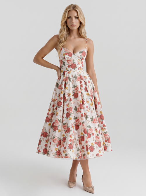 Estelle Sweetheart Corset Midi Dress Floral
