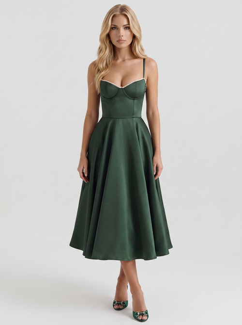 Estelle Sweetheart Corset Midi Dress Forest Green