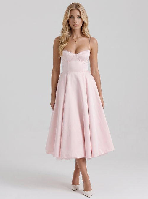 Estelle Sweetheart Corset Midi Dress Pink
