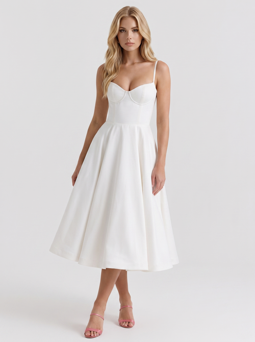 Estelle Sweetheart Corset Midi Dress White