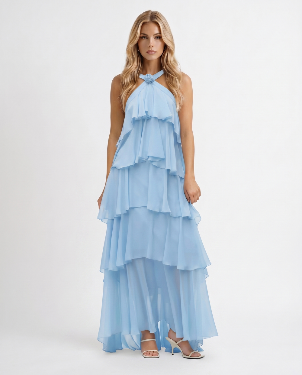 Felicia Tiered Maxi Dress Light Blue