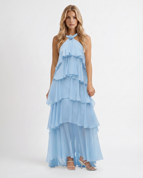 Felicia Tiered Maxi Dress Light Blue
