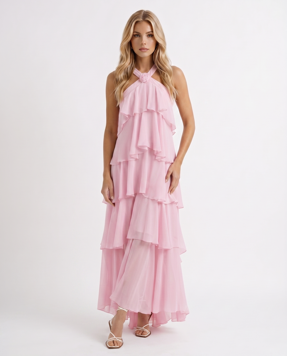 Felicia Tiered Maxi Dress Pink