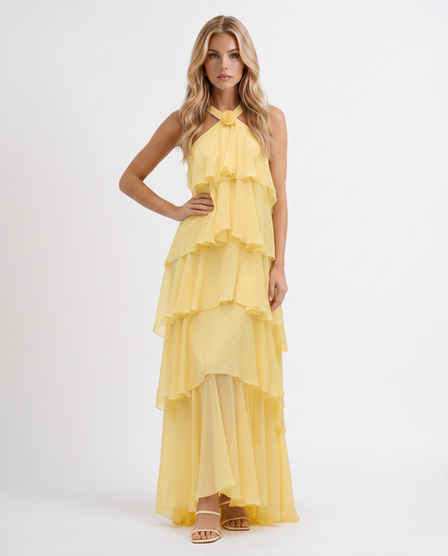 Felicia Tiered Maxi Dress Yellow