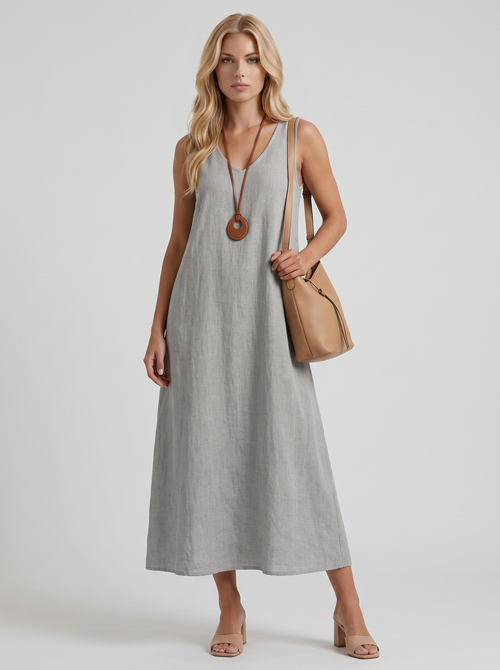 Fern Linen Midi Dress Grey