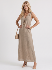Fern Linen Midi Dress Khaki view 3