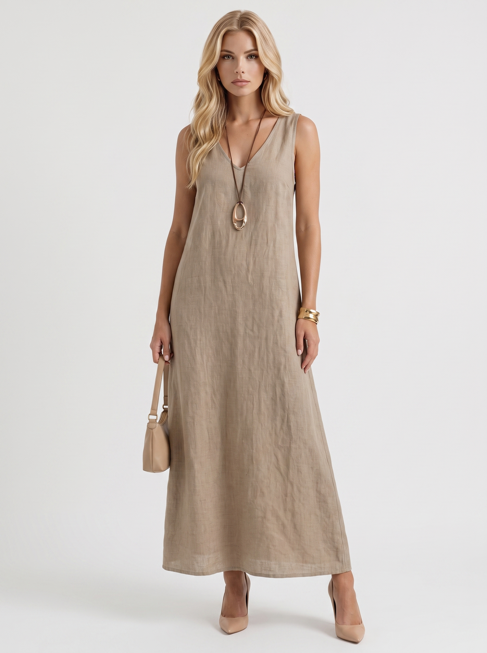Fern Linen Midi Dress Khaki