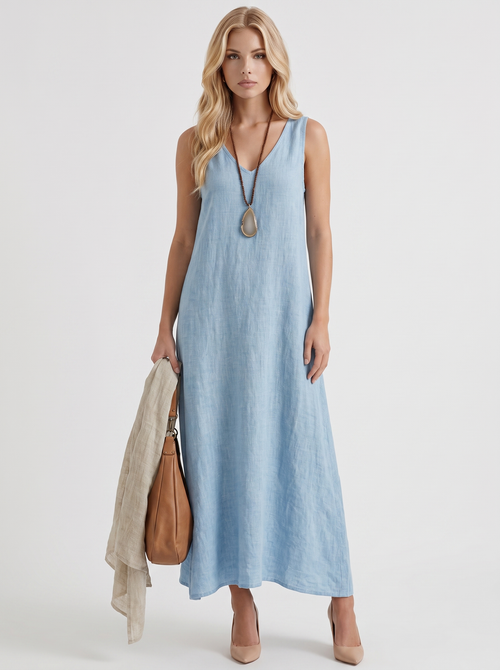 Fern Linen Midi Dress Light Blue