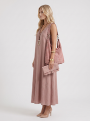 Fern Linen Midi Dress Mauve view 3