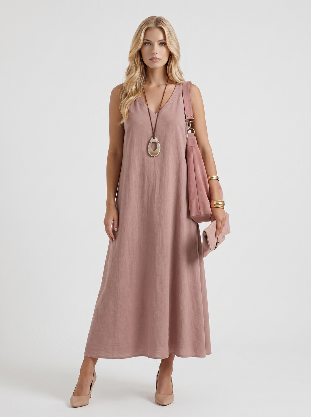 Fern Linen Midi Dress Mauve