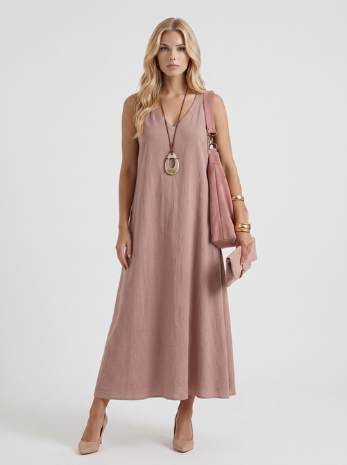 Fern Linen Midi Dress Mauve