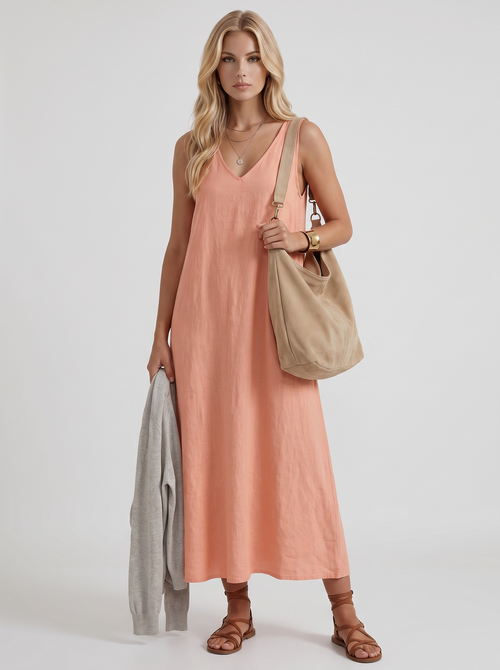 Fern Linen Midi Dress Pink