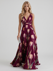 Fleur Floral Maxi Dress Burgundy view 1