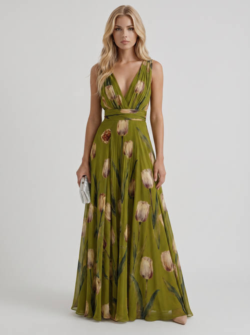 Fleur Floral Maxi Dress Green