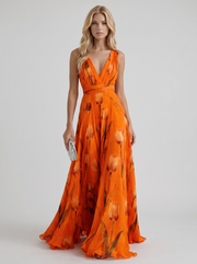 Fleur Floral Maxi Dress Orange view 1