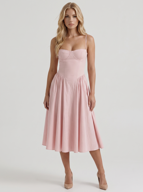 Francesca Sweetheart Ruched Midi Dress Light Pink