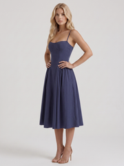 Francesca Sweetheart Ruched Midi Dress Navy view 3